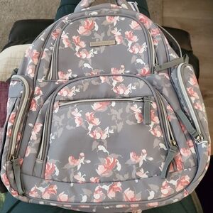 Bananafish Studio Gray Backpack Diaoer Bag with Pink Floral Design